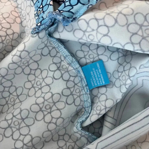 J. McLaughlin Long Tunic Blouse Blue Tan Small Geometric Floral - Picture 7 of 7